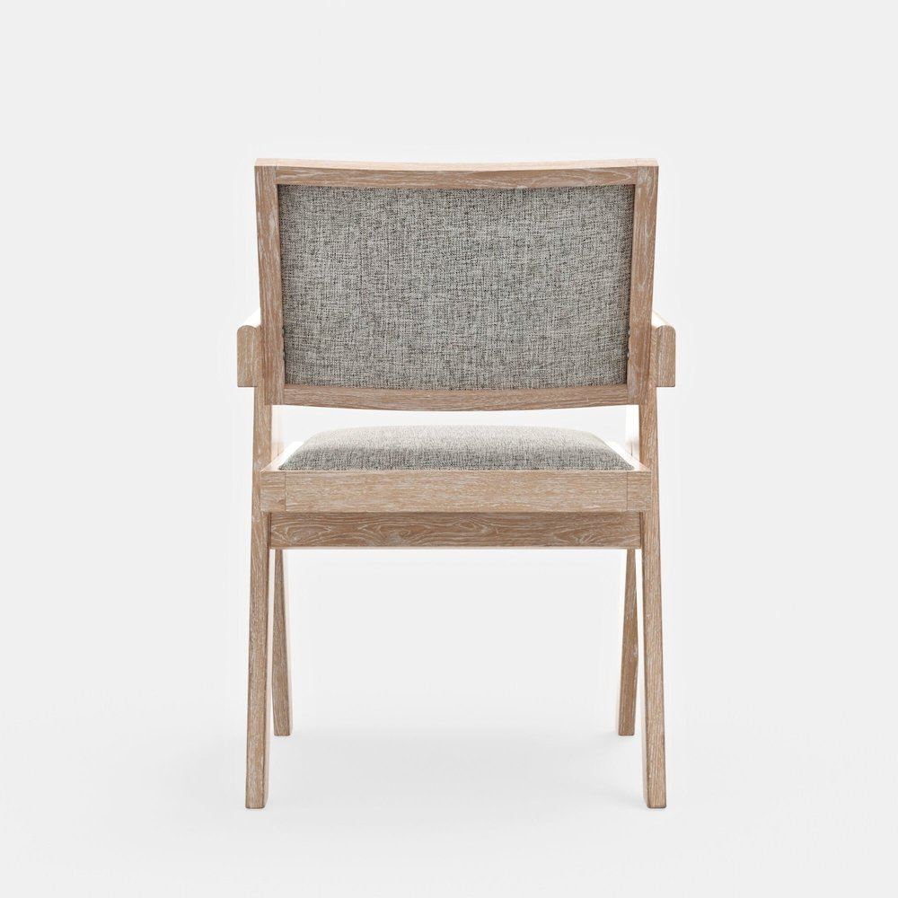 Set of two Raquel Side Chairs by Start2Finish with wooden legs and upholstered beige fabric seats, stylish and comfortable for dining.