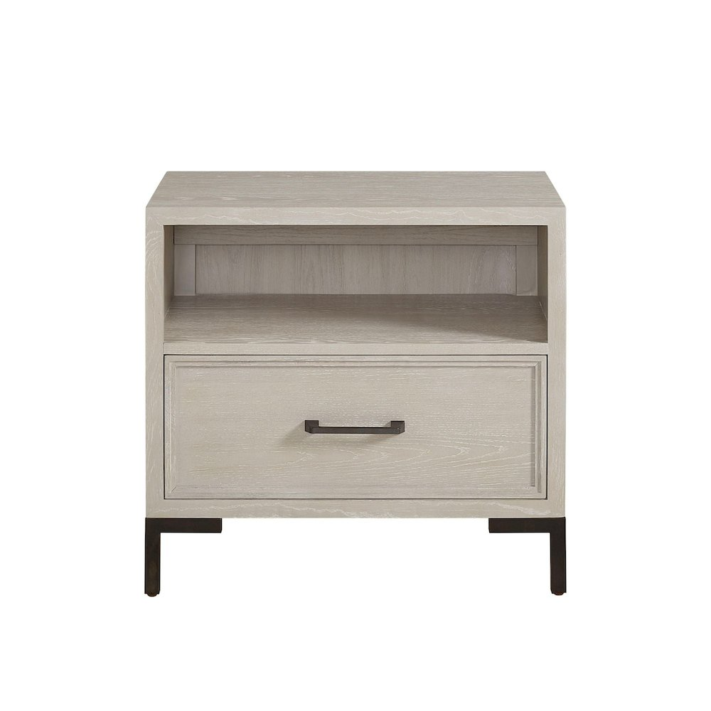 Start2Finish Bradley nightstand with a modern wood finish, featuring a single drawer and open shelf for bedroom storage.