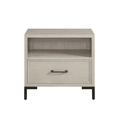Start2Finish Bradley nightstand with a modern wood finish, featuring a single drawer and open shelf for bedroom storage.