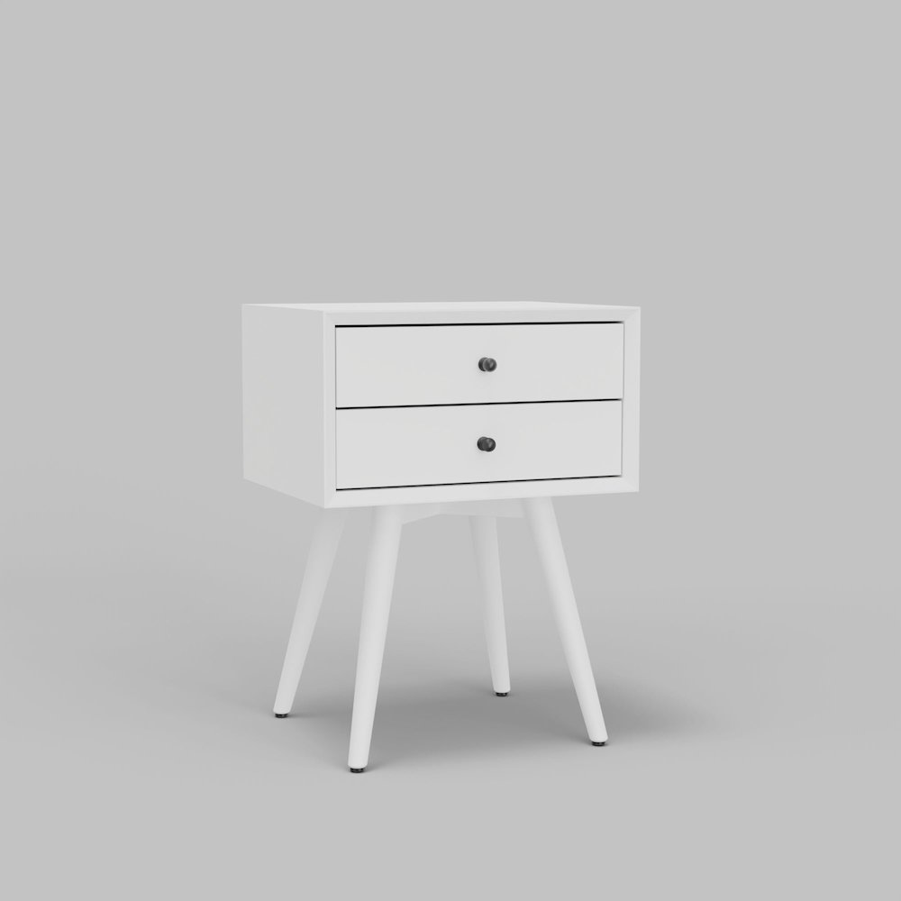 Flynn small white nightstand by Start2Finish featuring a modern wooden furniture design with a single drawer and open shelf.