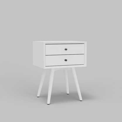 Flynn small white nightstand by Start2Finish featuring a modern wooden furniture design with a single drawer and open shelf.