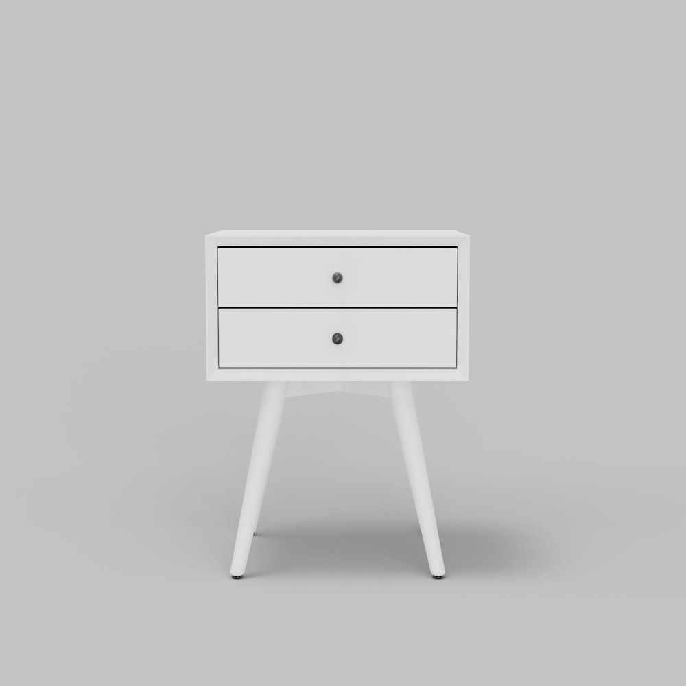 Flynn Small Nightstand by Start2Finish in white, modern furniture with a clean design and compact storage for bedroom use.