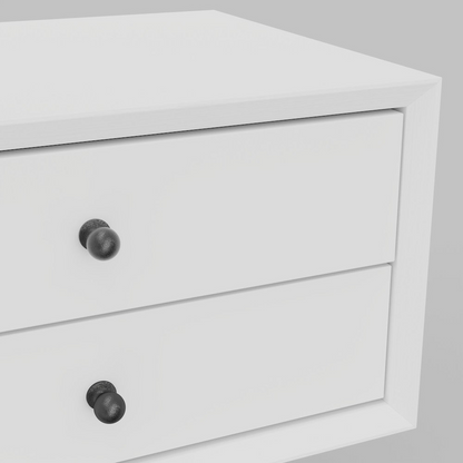 White Flynn small nightstand by Start2Finish, featuring a compact wooden furniture design with a single drawer and open shelf.