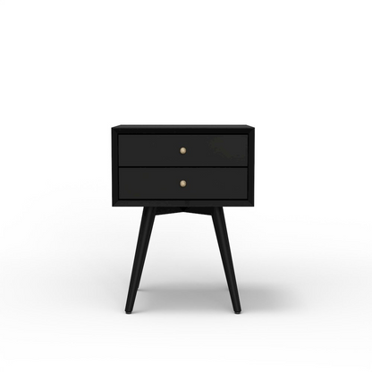 Black Flynn small nightstand by Start2Finish featuring a modern wooden furniture design with a single drawer and open shelf.