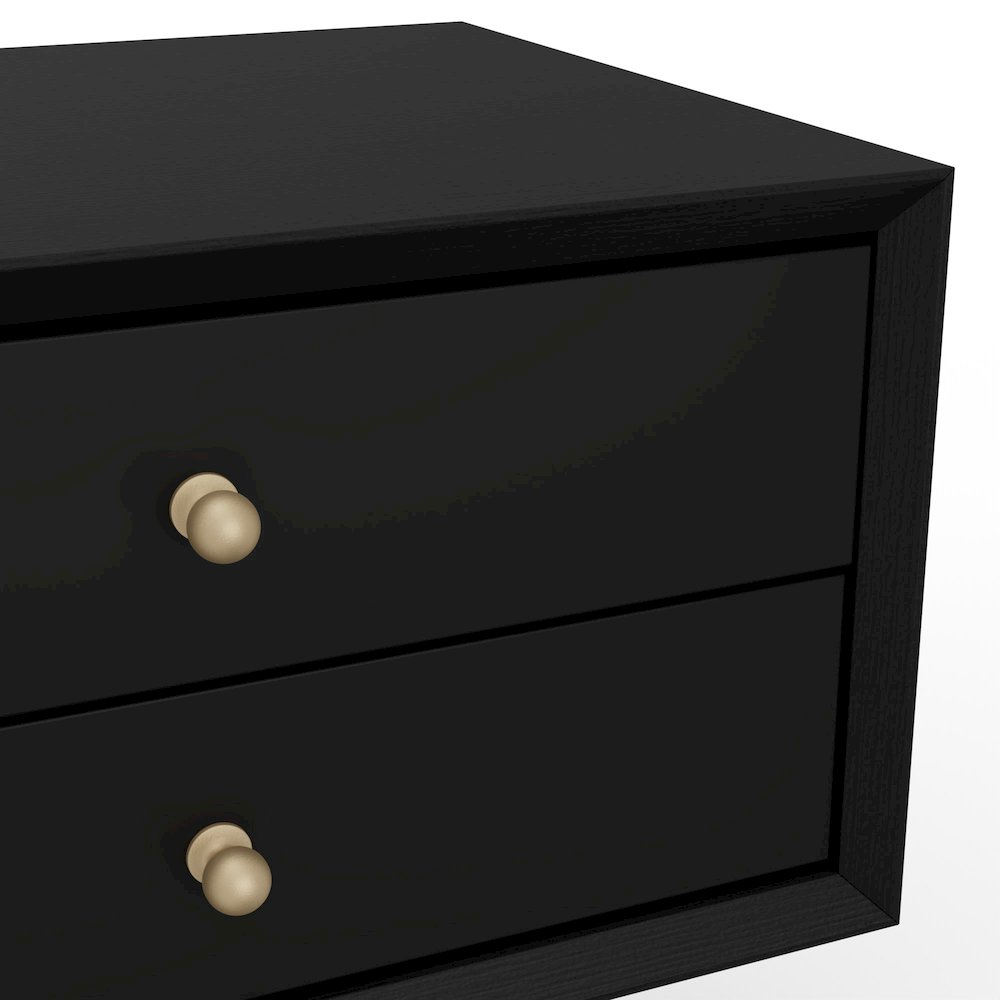 Black Flynn small nightstand by Start2Finish showing a modern wooden furniture piece with a drawer and clean design.