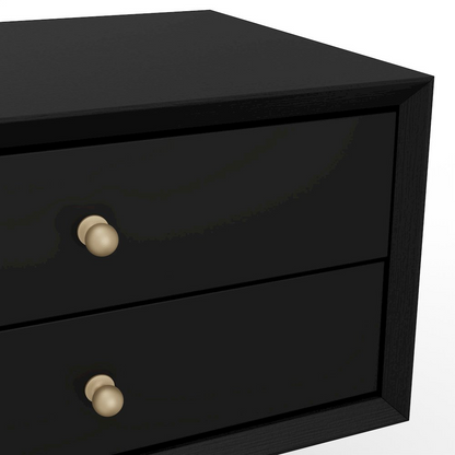 Black Flynn small nightstand by Start2Finish showing a modern wooden furniture piece with a drawer and clean design.