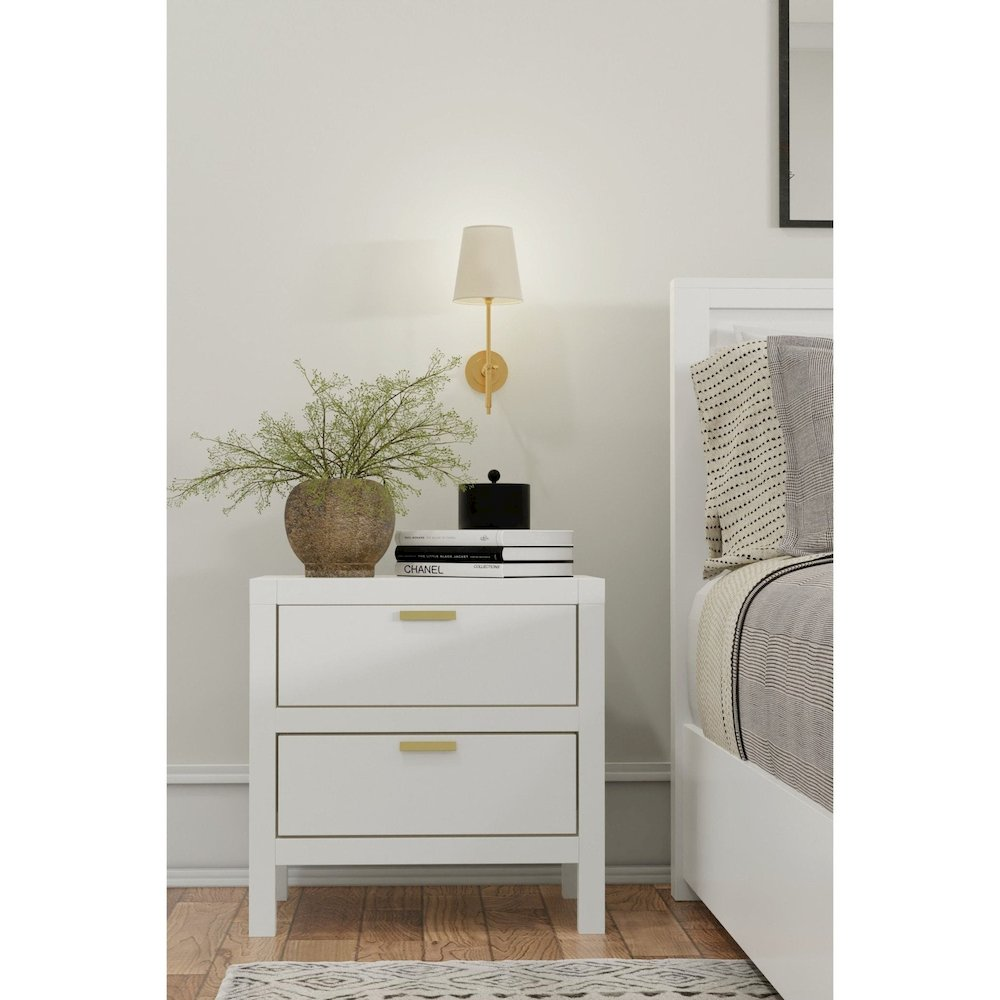 Carmel 2 Drawer Nightstand in white with sleek furniture design, featuring two spacious drawers and a smooth finish.
