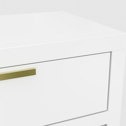 White Carmel 2 Drawer Nightstand by Start2Finish, showcasing a modern furniture piece with sleek drawers and a smooth finish.