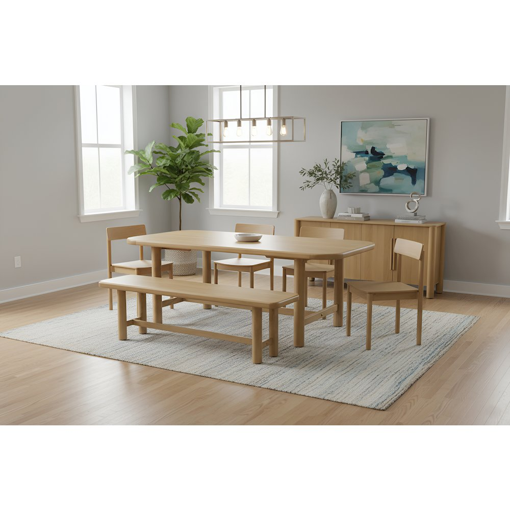 Light oak Hudson dining bench by Start2Finish featuring a sturdy wooden frame and sleek, modern design for dining spaces.