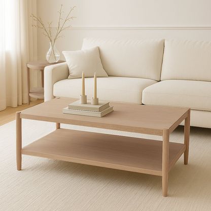 Start2Finish Sinclair rectangular coffee table in natural wood finish, showcasing modern design and smooth surface.