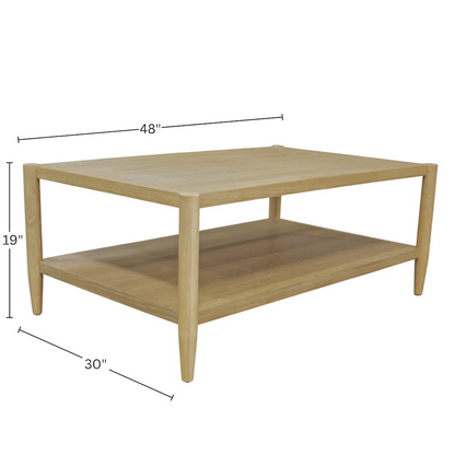 Start2Finish Sinclair rectangular coffee table in natural wood finish with sleek, modern design and smooth tabletop surface.