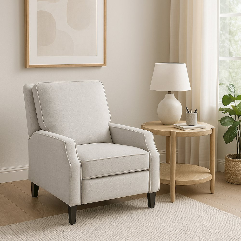 Start2Finish Sinclair round end table in natural wood finish with smooth surface and modern design.