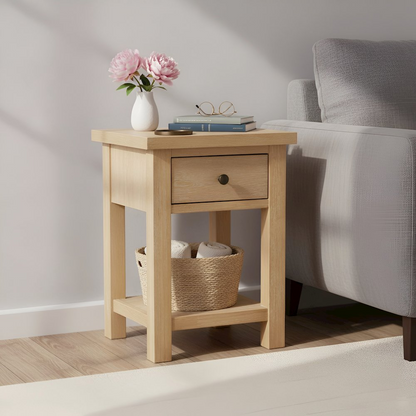 Start2Finish Emilia End Table with a modern design, featuring a wooden top and sleek metal legs.