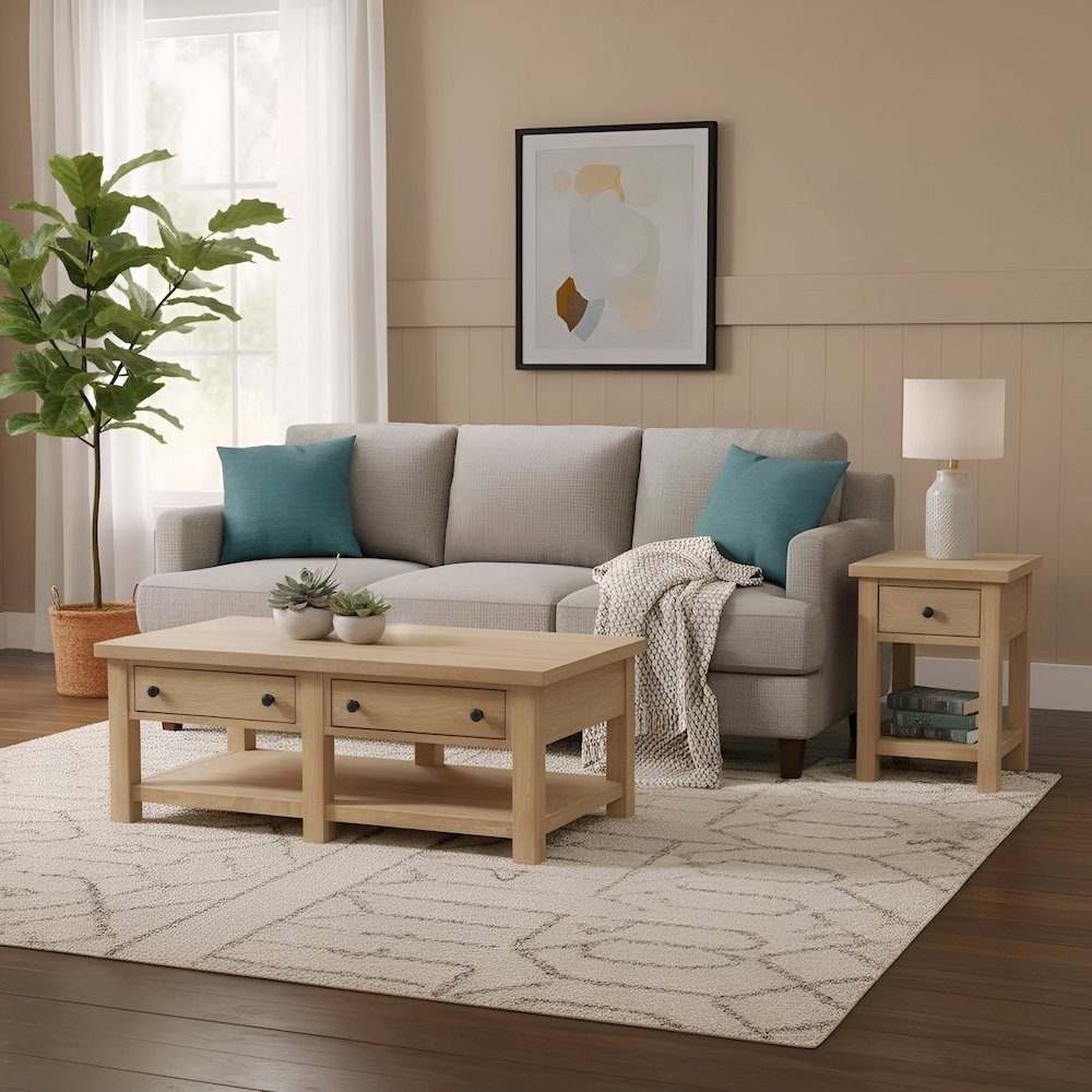 Start2Finish Emilia End Table with a modern wooden design and sleek metal legs, ideal for living room or bedroom decor.