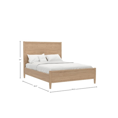 Start2Finish Sinclair Queen Panel Bed in natural finish with clean lines and wooden slats for a classic bedroom look.