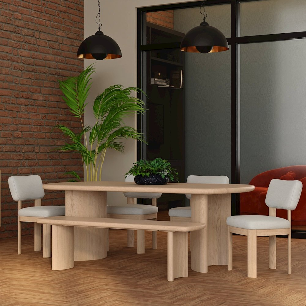 Light oak Gabrielle Bench by Start2Finish featuring a sleek wooden frame and comfortable cushioned seat.