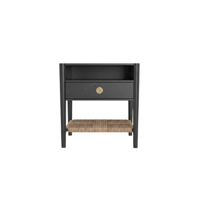 Charcoal gray Cleo nightstand by Start2Finish with a modern design, featuring a single drawer and open shelf for bedroom storage.