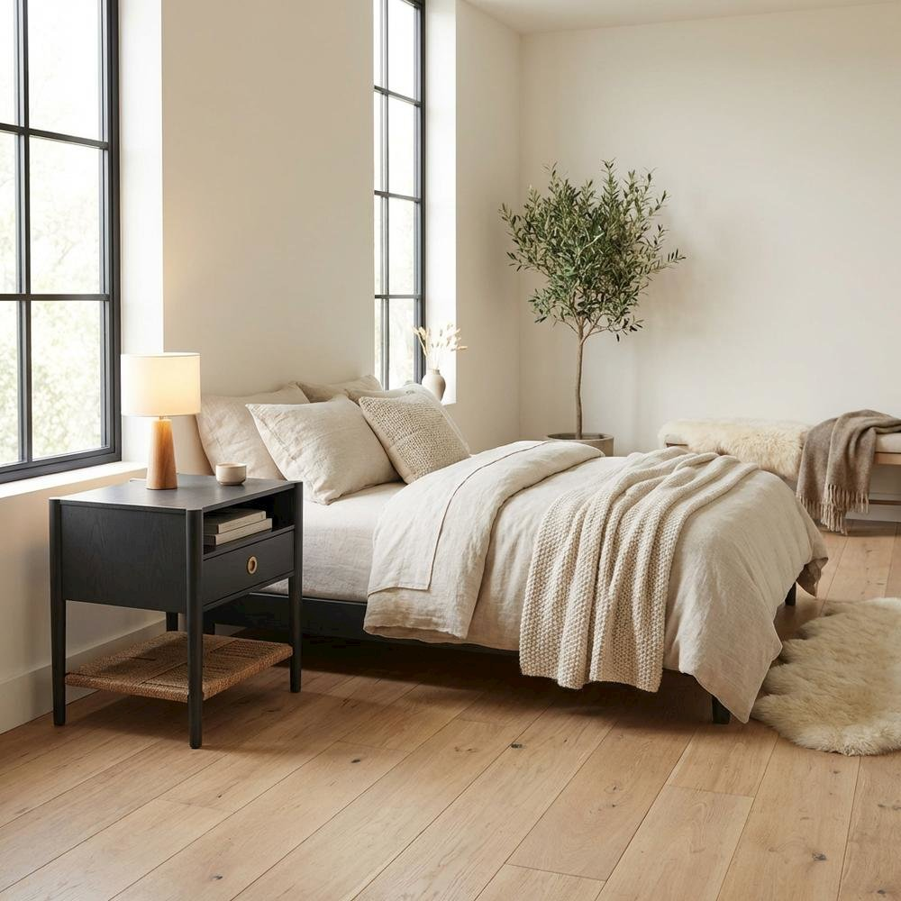 Charcoal gray Cleo Nightstand by Start2Finish, modern furniture piece with a sleek design and storage drawer