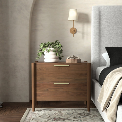 Walnut Sinclair nightstand by Start2Finish with a modern design, featuring a single drawer and a smooth surface.