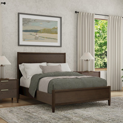 Walnut Sinclair nightstand by Start2Finish with a modern design, featuring a smooth surface and sleek legs.