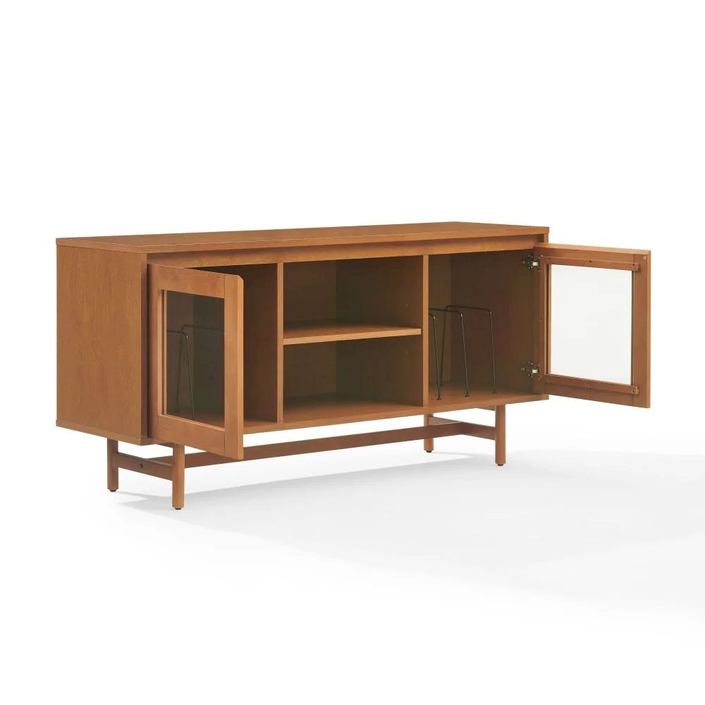 Start2Finish Dempsey record player cabinet with vinyl storage, showcasing wooden furniture with compartments for records and turntable.