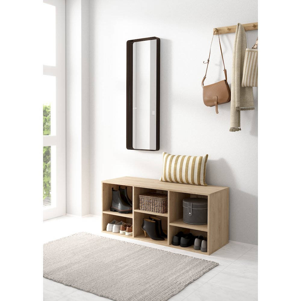 Start2Finish Hyper 6 Cubby Bench in Jackson Hickory, a modern wooden furniture piece with six storage cubbies and a sleek design.