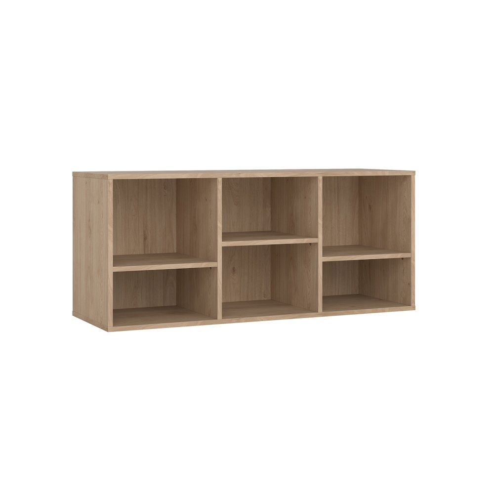 Start2Finish Hyper 6 Cubby Bench in Jackson Hickory, a stylish wooden furniture piece with six open cubby storage compartments.