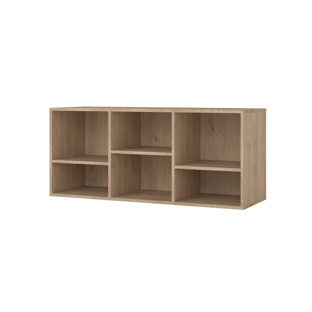 Start2Finish Hyper 6 Cubby Bench in Jackson Hickory, showcasing a modern wooden furniture piece with six storage cubbies and a sleek design.