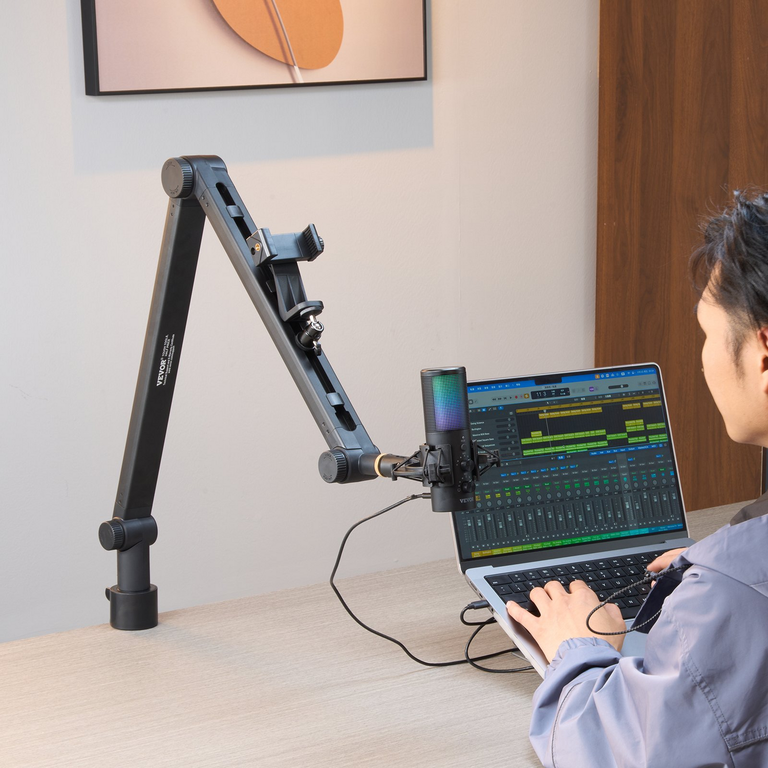 Start2Finish VEVOR microphone boom arm with desk mount, 360° rotatable, adjustable mic stand for Blue Yeti, Snowball, Shure SM7B.