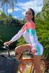 Red Medusa Jessica Color Block Women’s Workout Jacket with vibrant color blocking, long sleeves, and a fitted athletic design.