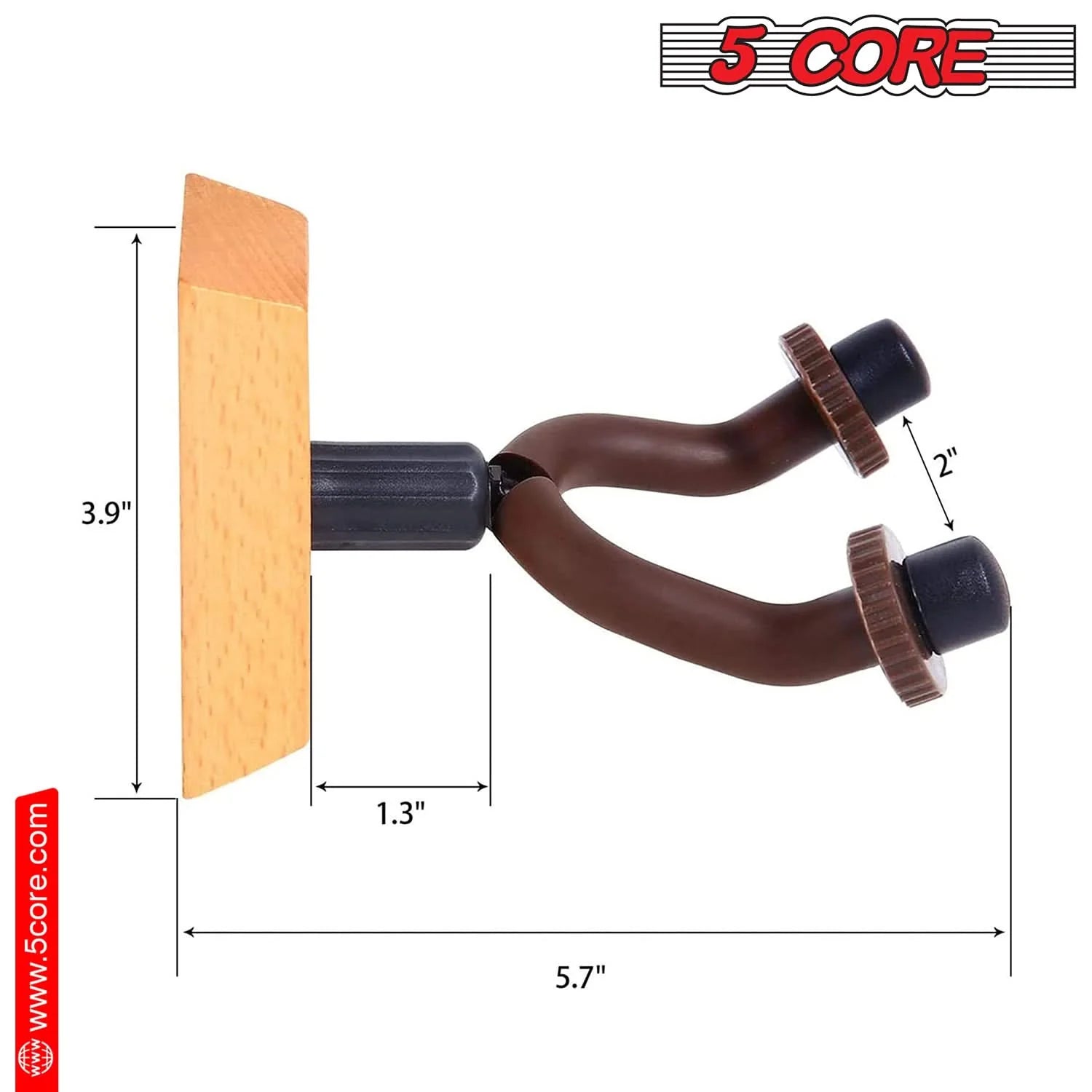 Violet Rose 5Core Guitar Wall Mount Hanger 2Pack, U-shaped wooden guitar hooks for wall storage and display.