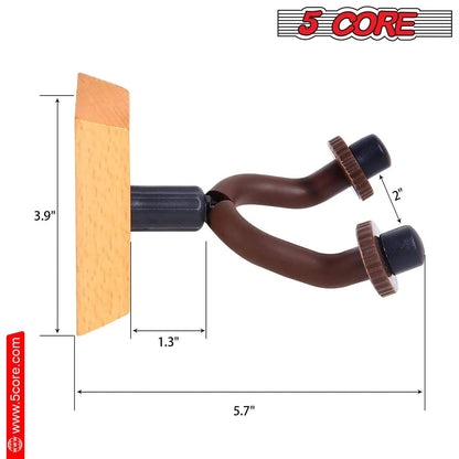 Violet Rose 5Core Guitar Wall Mount Hanger 2Pack, U-shaped wooden guitar hooks for wall storage and display.