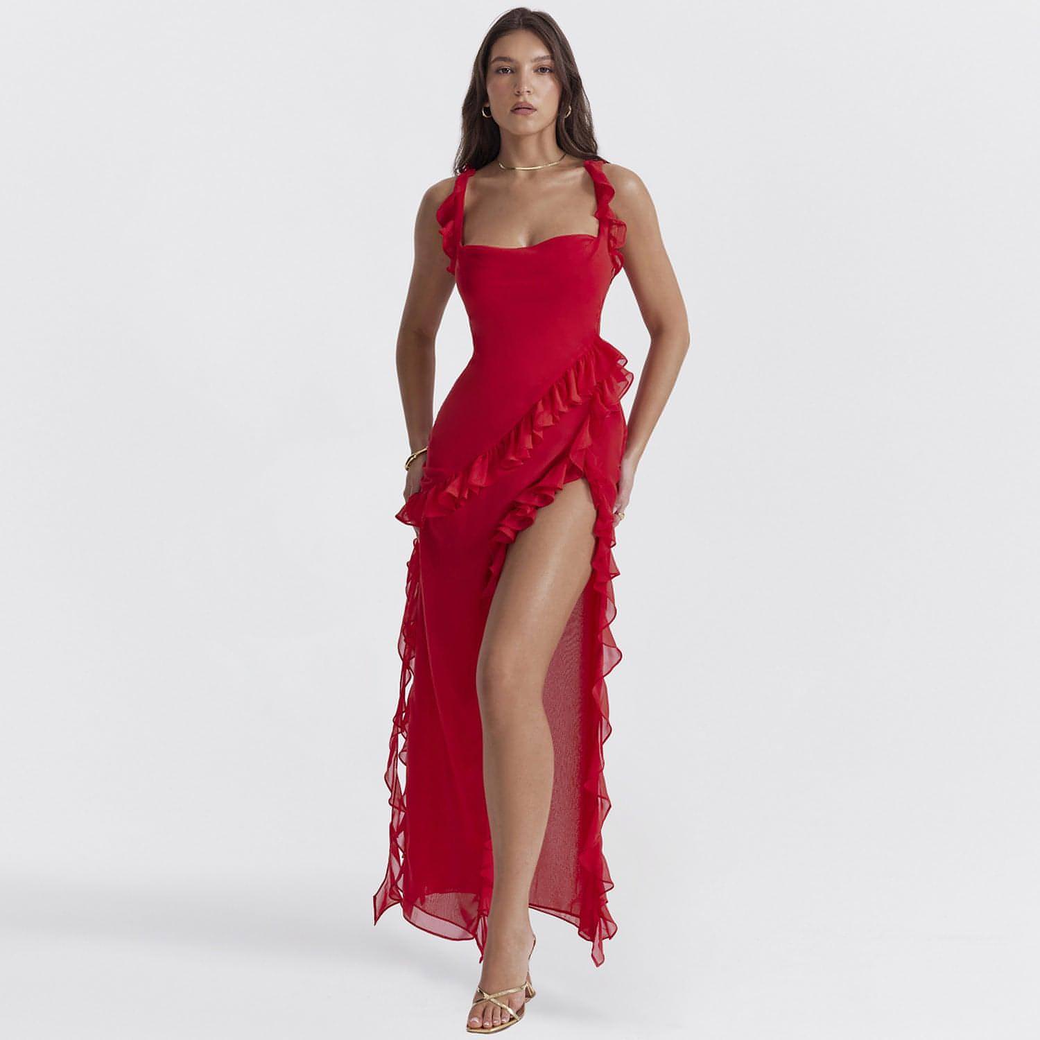 Carmine Juneberry female summer dress with stringy selvedge stitching, stylish and lightweight, perfect for warm weather.