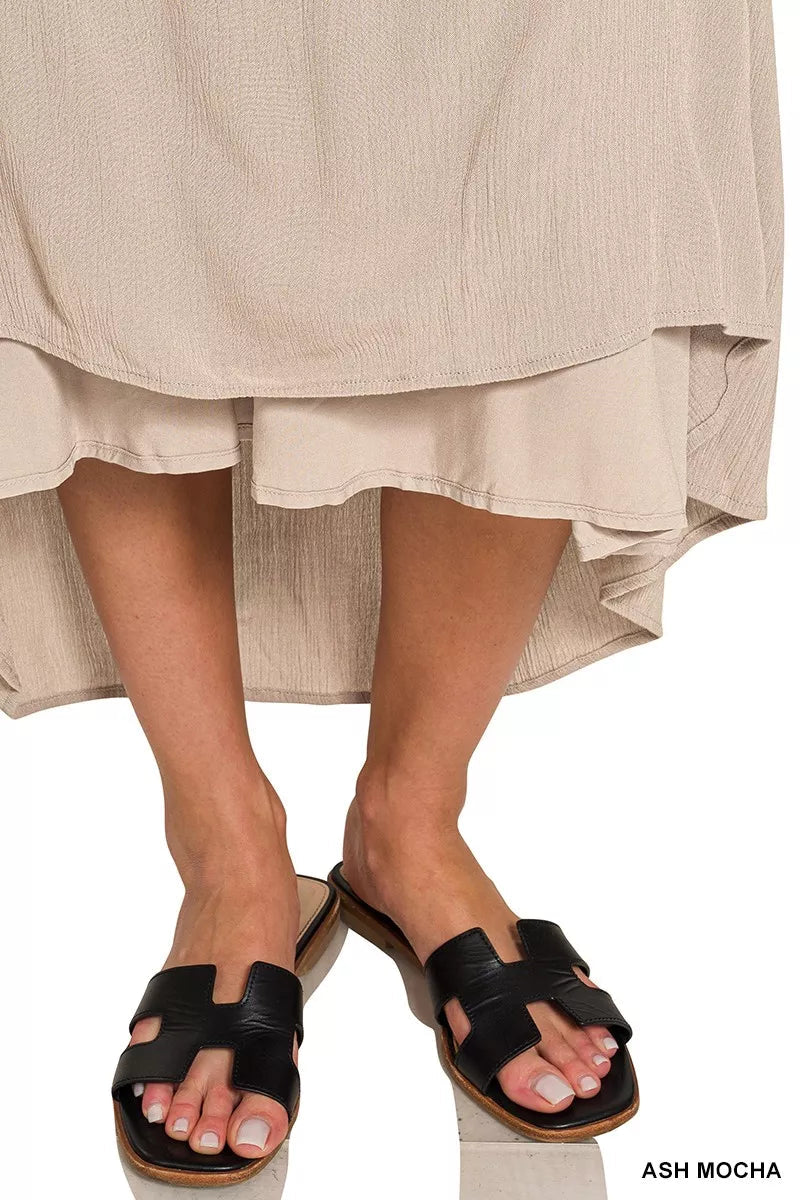 Woven crinkle strapless maxi dress by Pear Daisy, featuring a flowing design perfect for casual wear or summer outings.