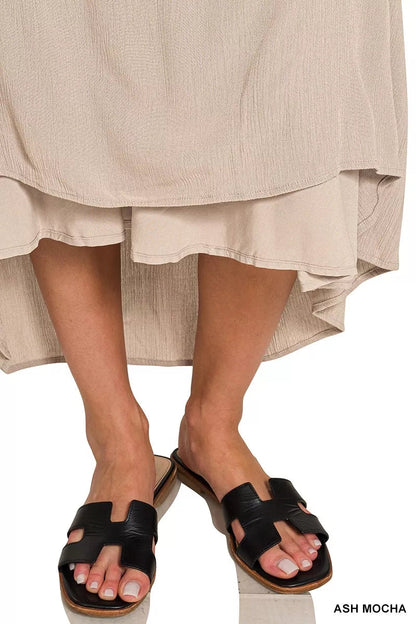 Woven crinkle strapless maxi dress by Pear Daisy, featuring a flowing design perfect for casual wear or summer outings.