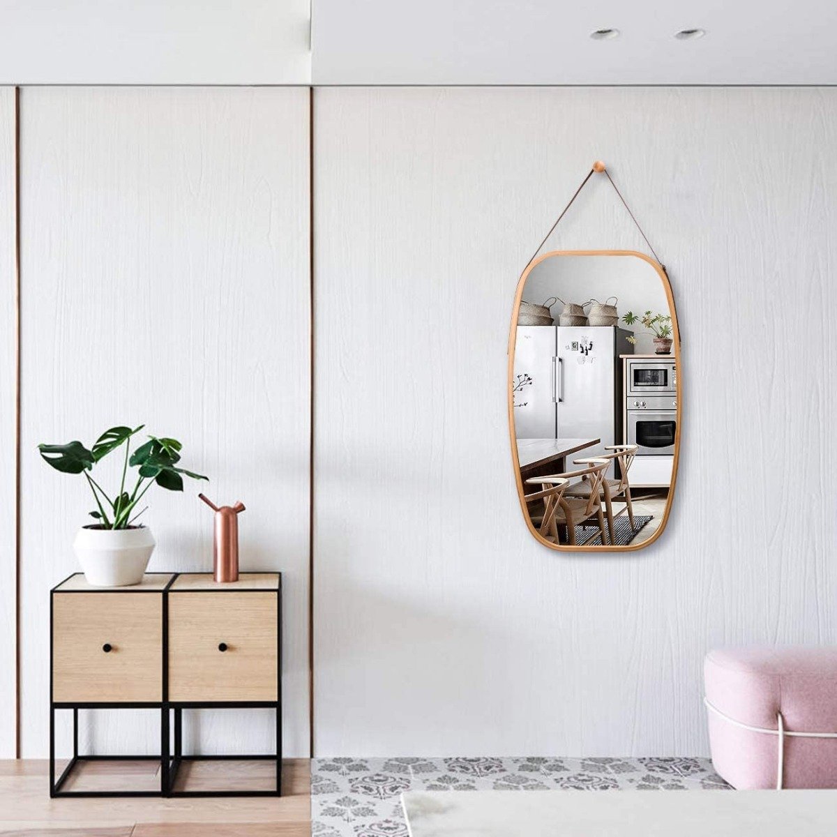 Ultramarine Dione Carla Home hanging full-length wall mirror with a solid bamboo frame, designed for stylish home decor.