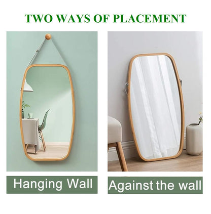 Ultramarine Dione Carla Home hanging full-length wall mirror with a solid bamboo frame, ideal for modern home decor.