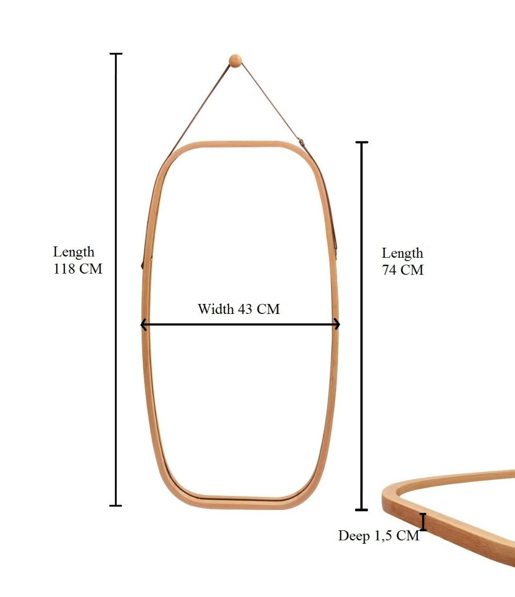 Ultramarine Dione Carla Home hanging full-length wall mirror with a solid bamboo frame, ideal for modern home decor.