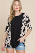 Carmine Juneberry BOMBOM Rodeo Love Ribbed Animal Contrast Tee featuring animal print and ribbed fabric in a casual T-shirt style.