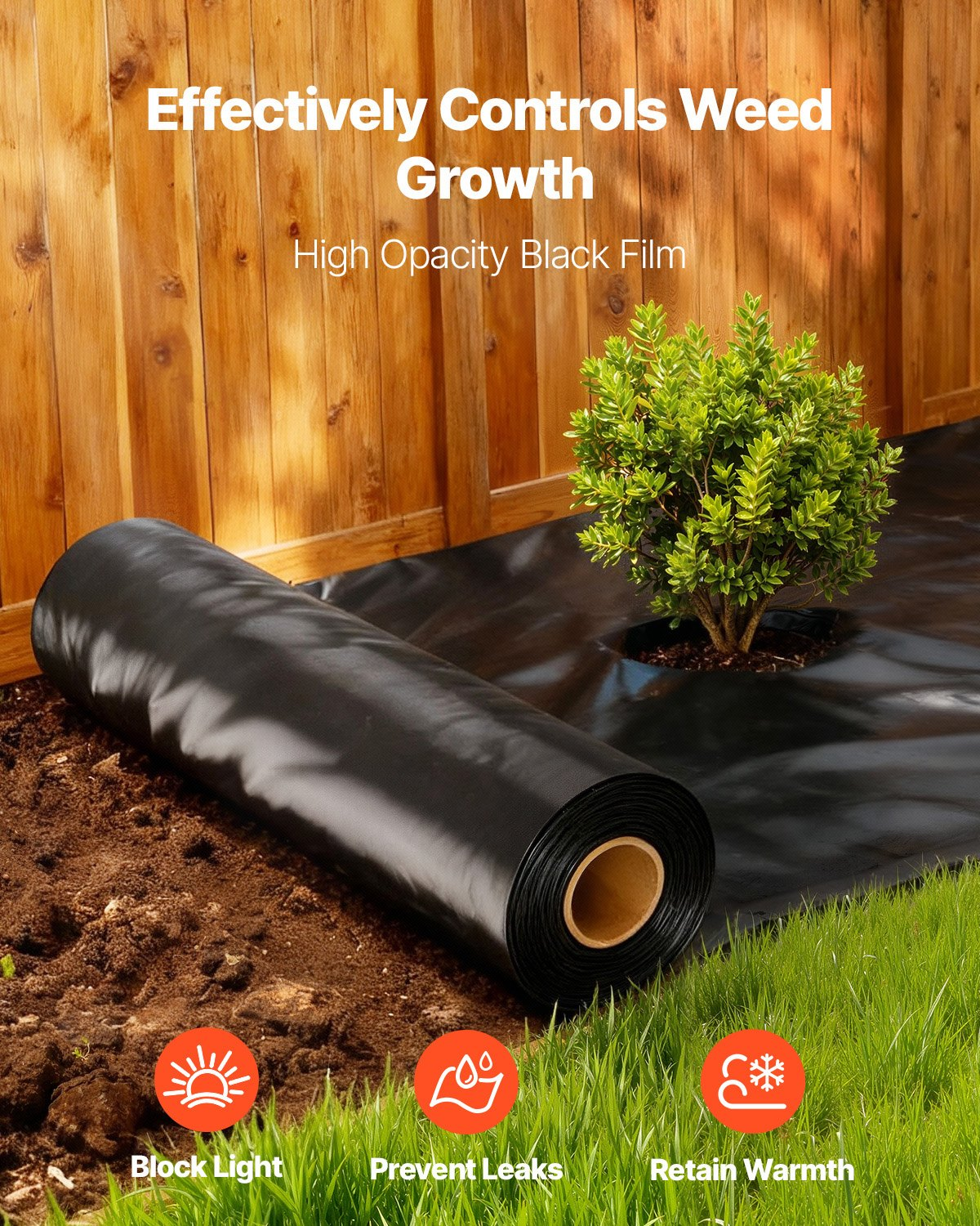 Heavy-duty VEVOR 3ft x 50ft black plastic sheeting roll, 4 mil thick, used as a painters tarp, vapor barrier, or drop cloth.