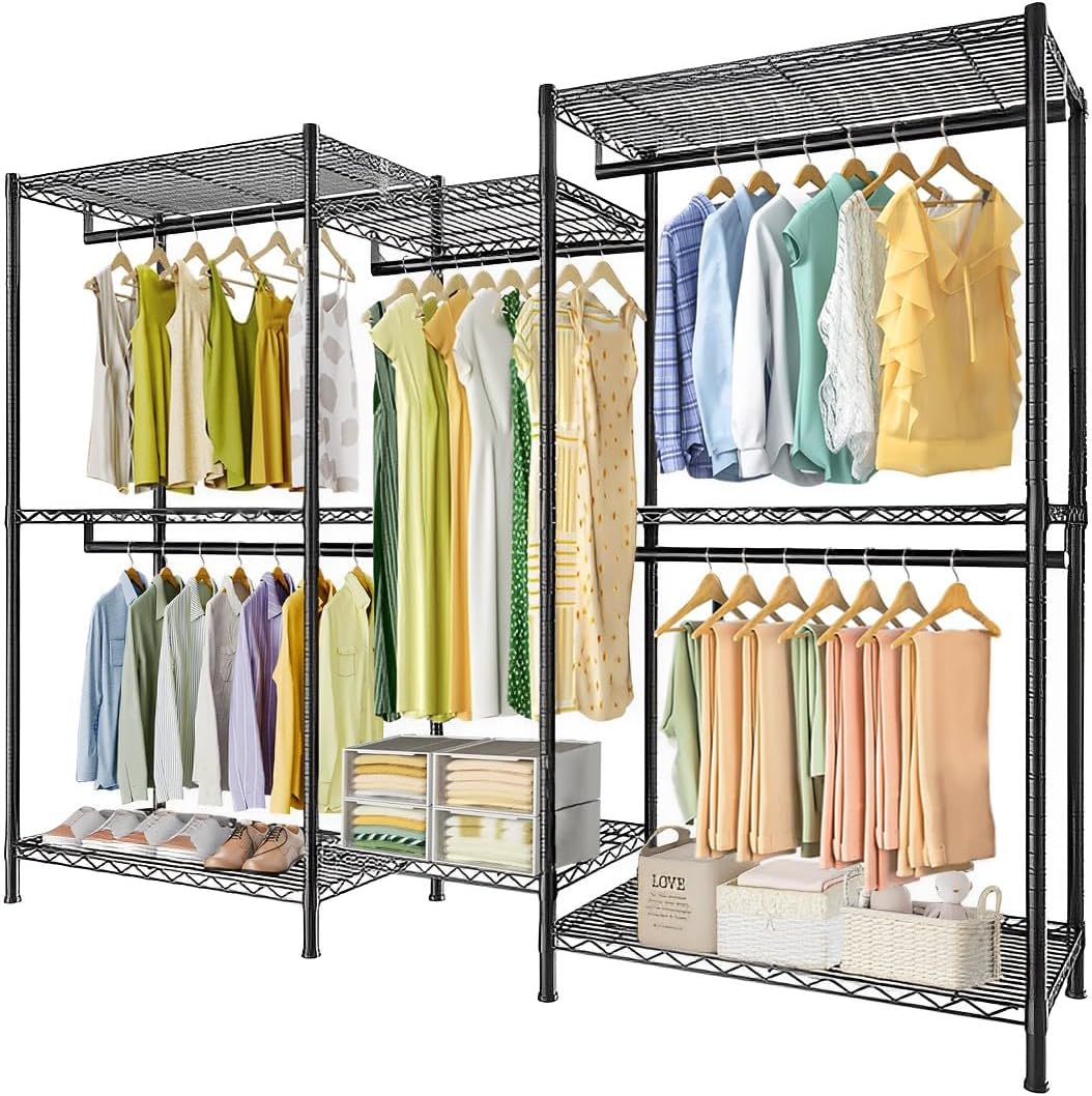 Heavy Duty Clothing Garment Rack with Shelves and Rods