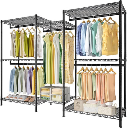 Heavy Duty Clothing Garment Rack with Shelves and Rods