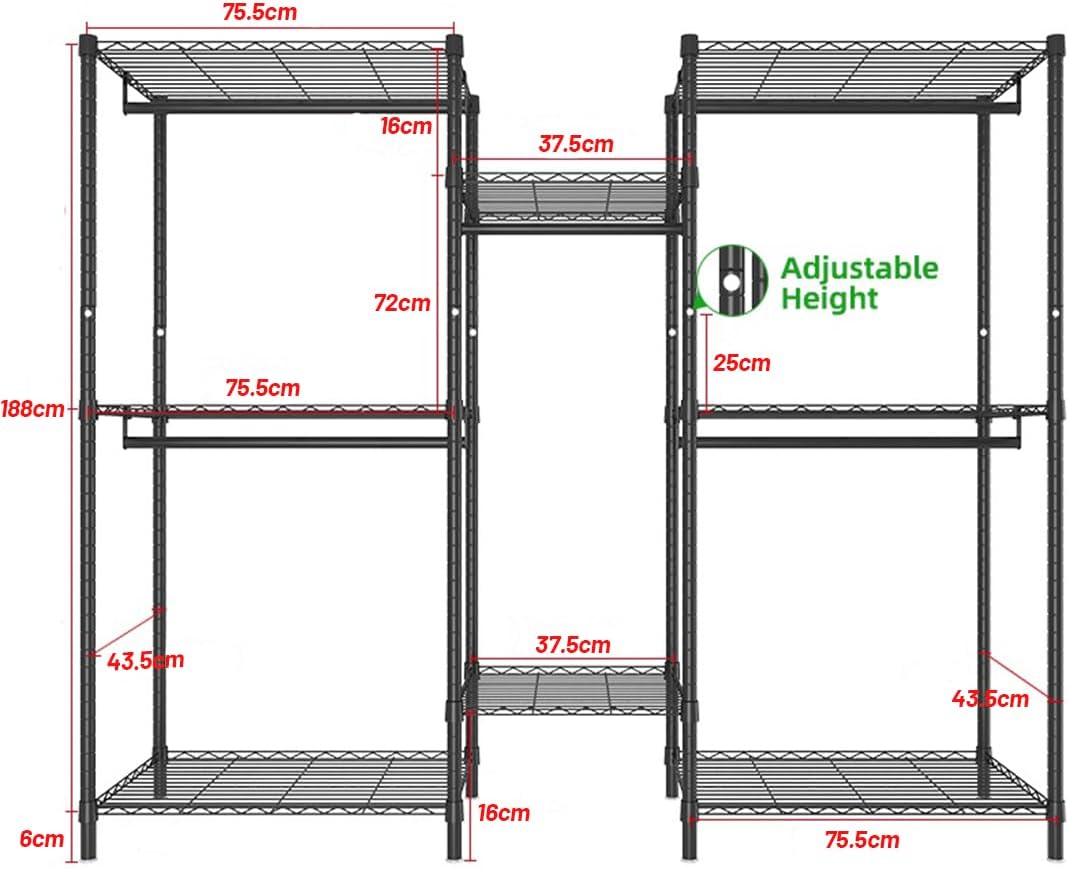 Heavy Duty Clothing Garment Rack with Shelves and Rods