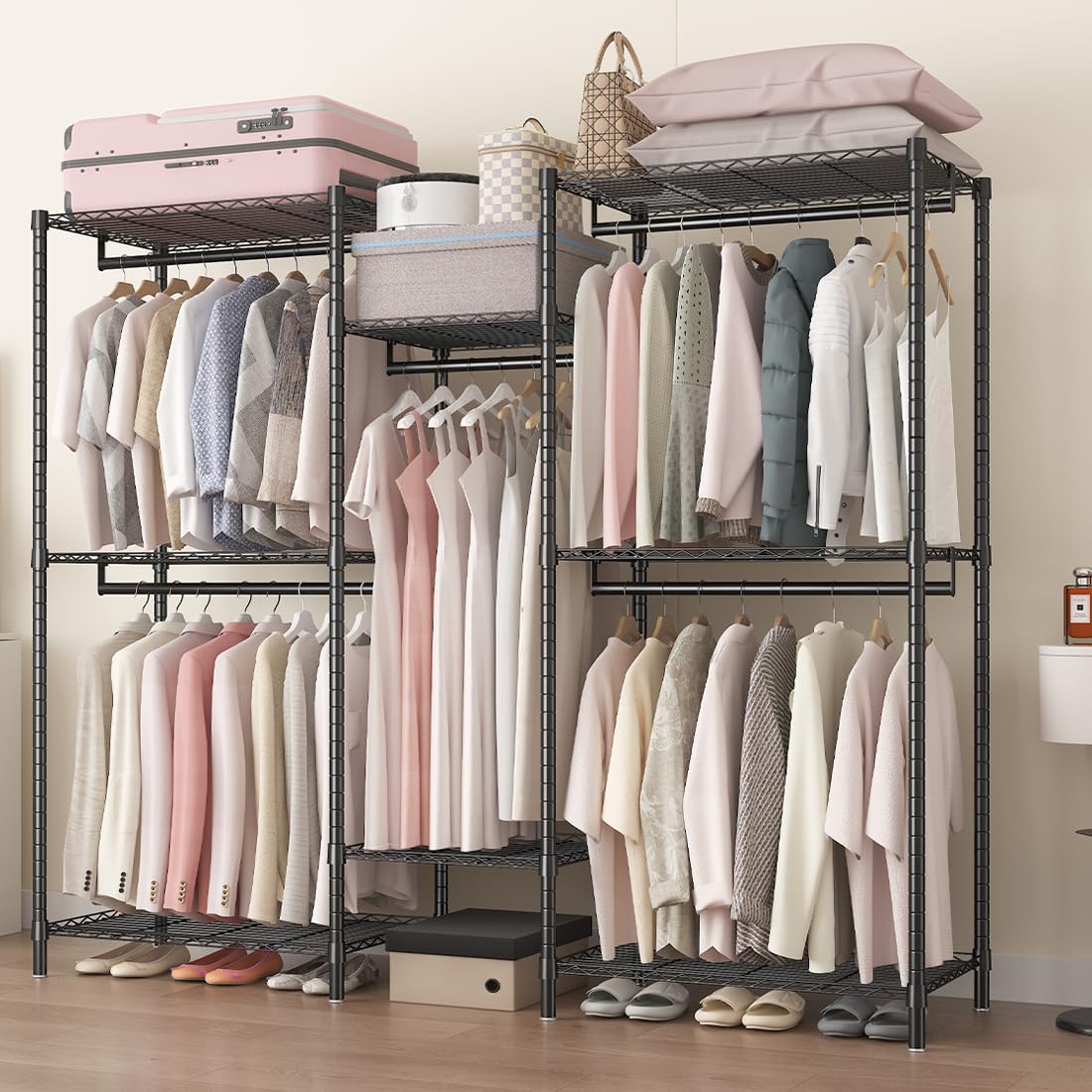 Heavy Duty Clothing Garment Rack with Shelves and Rods