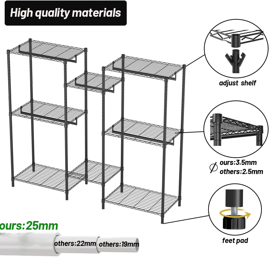 Heavy Duty Clothing Garment Rack with Shelves and Rods