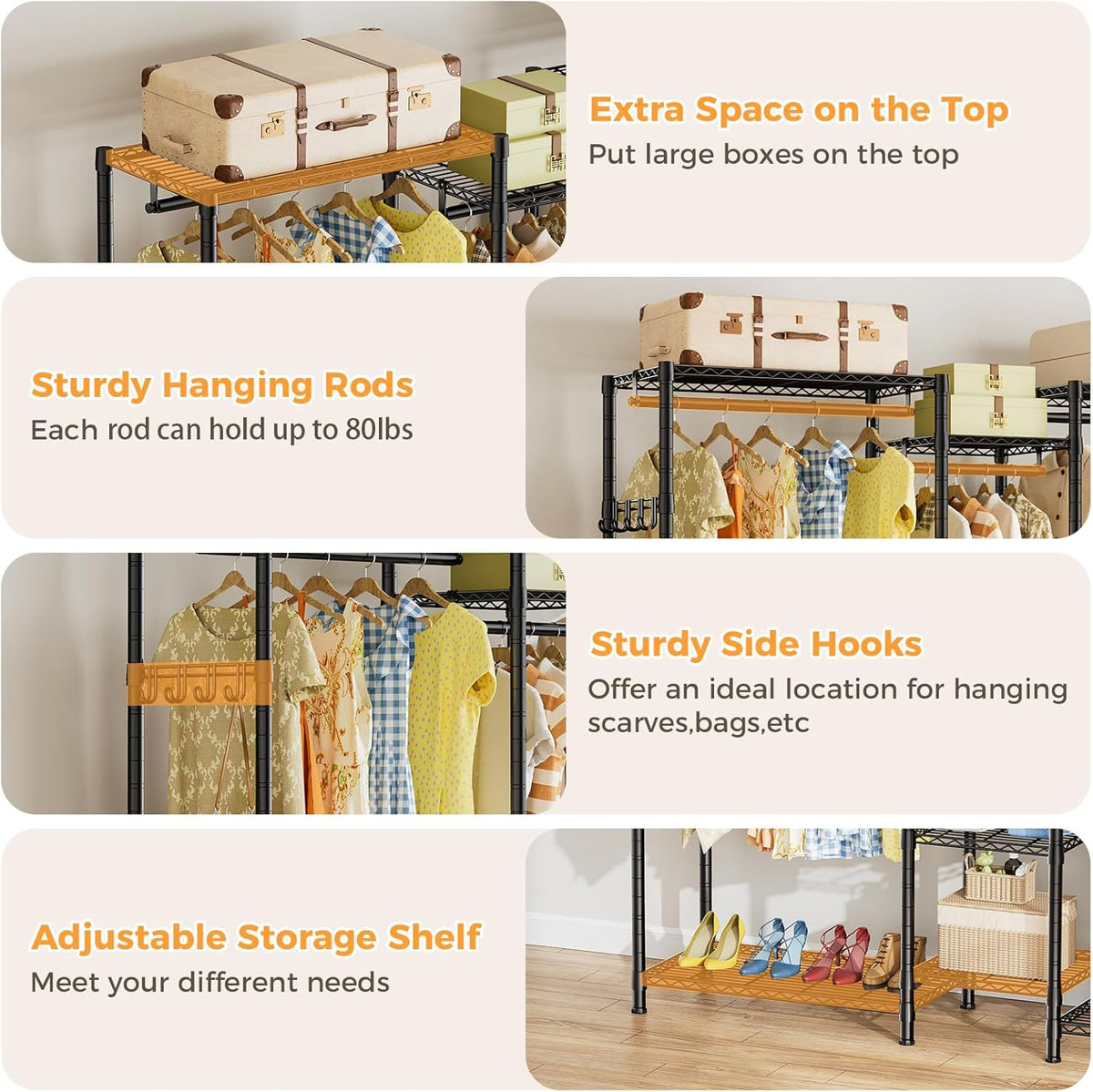 Heavy Duty Clothing Garment Rack with Shelves and Rods