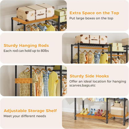 Heavy Duty Clothing Garment Rack with Shelves and Rods