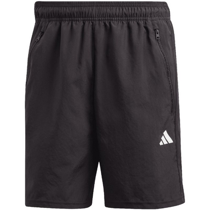 adidas Train Essentials Woven Shorts for men, lightweight athletic shorts with a relaxed fit and side pockets, in black.
