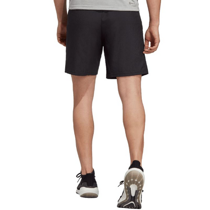 Start2Finish adidas Train Essentials woven shorts for men, featuring lightweight fabric and athletic fit, shown in black with side pockets.