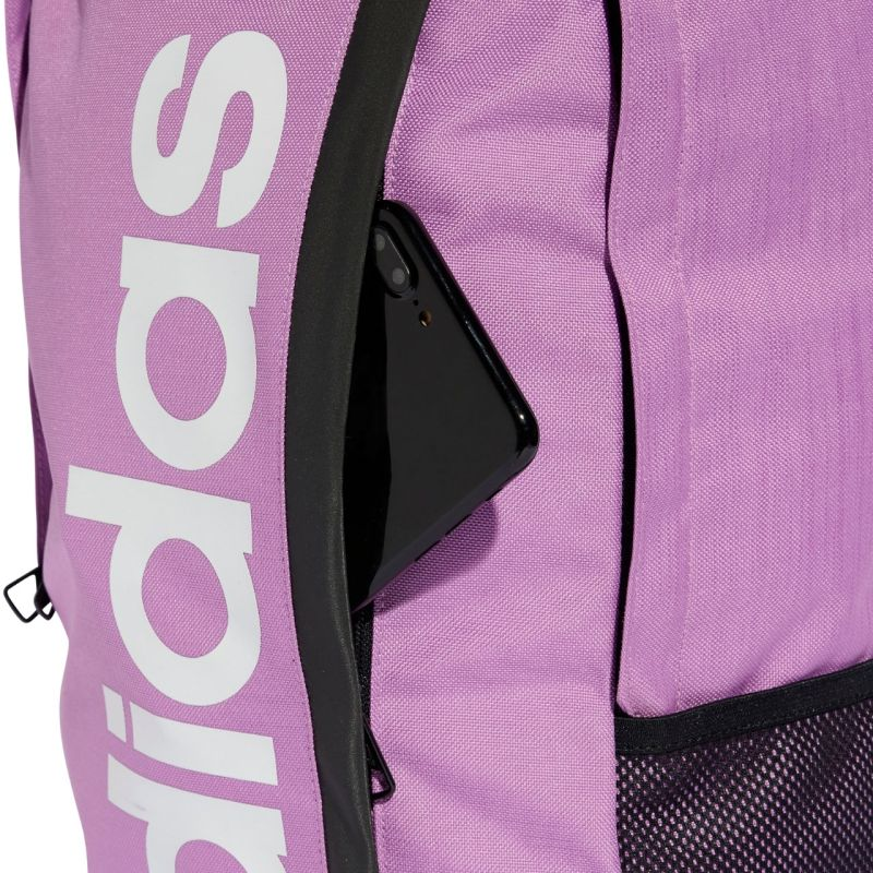 Start2Finish Adidas Essentials Linear IZ1902 backpack with multiple compartments and adjustable straps, black color, front logo.